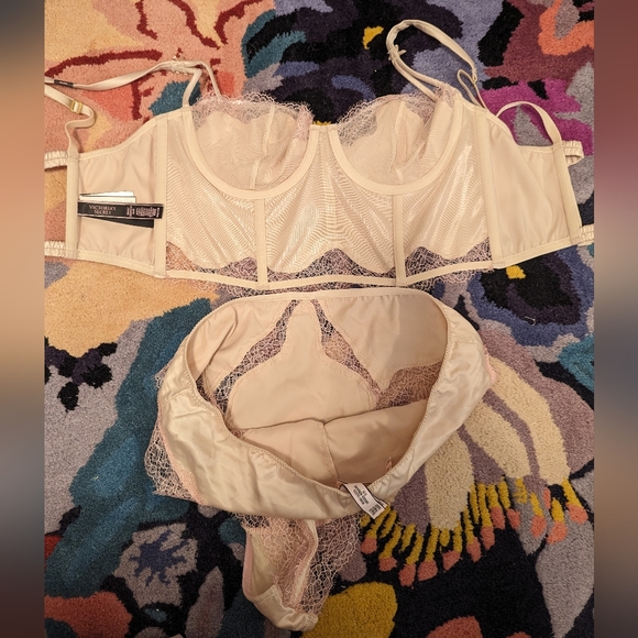 Victoria's Secret Bustier and Panty Set Pale Peach and Light Pink 34C & Medium - Picture 11 of 16